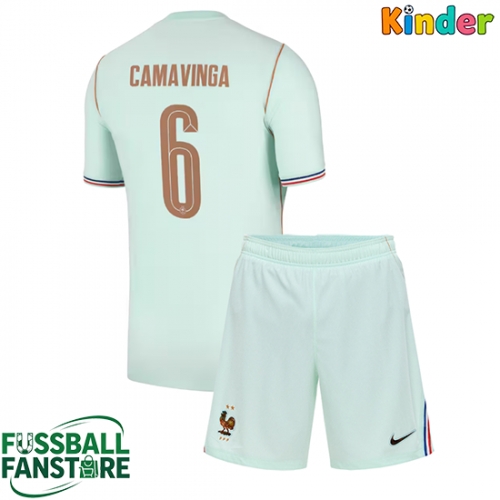 Frankreich Eduardo Camavinga #6 Replik Auswärtstrikot Kinder WM 2026 Kurzarm (+ Kurze Hosen)